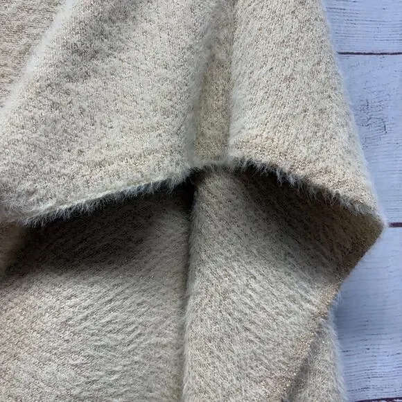 Anthropologie Sleeping on Snow Metallic Poncho Turtleneck Sweater Cream Gold O/S - Picture 2 of 6